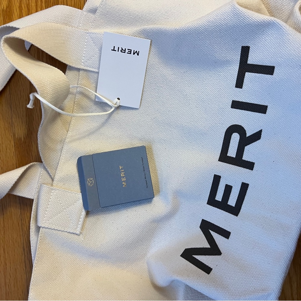 MERIT Canvas Tote Bag in Cream + compact mirror